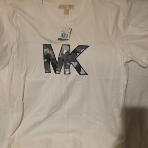 Michael Kors White Womens T-Shirt with Gray MK Logo